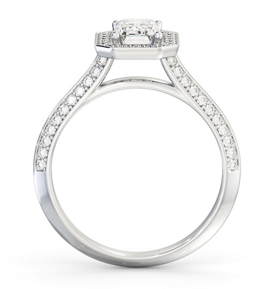 Halo Emerald Diamond with Knife Edge Band Engagement Ring 18K White Gold ENEM58_WG_THUMB1 