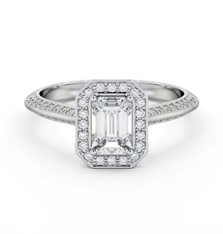 Halo Emerald Diamond with Knife Edge Band Engagement Ring Palladium ENEM58_WG_THUMB2 