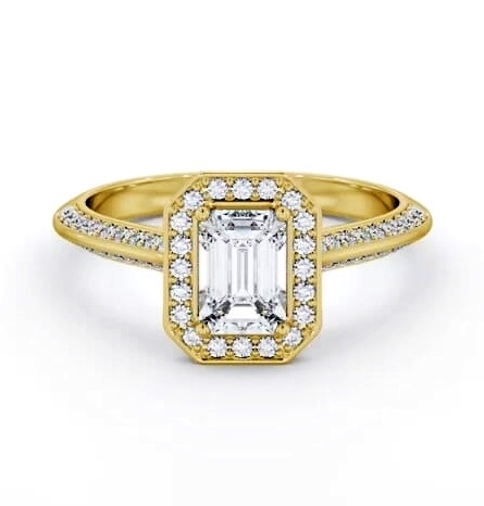 Halo Emerald Diamond with Knife Edge Band Ring 18K Yellow Gold ENEM58_YG_THUMB2 