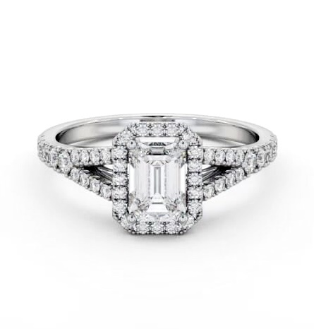 Halo Emerald Diamond Split Band Engagement Ring 18K White Gold ENEM59_WG_THUMB2 