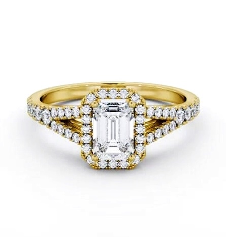 Halo Emerald Diamond Split Band Engagement Ring 18K Yellow Gold ENEM59_YG_THUMB2 