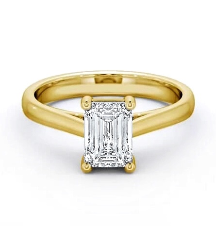 Emerald Diamond Tapered Band Engagement Ring 9K Yellow Gold Solitaire ENEM5_YG_THUMB1