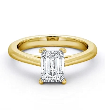 Emerald Diamond Classic Style Engagement Ring 9K Yellow Gold Solitaire ENEM6_YG_THUMB1