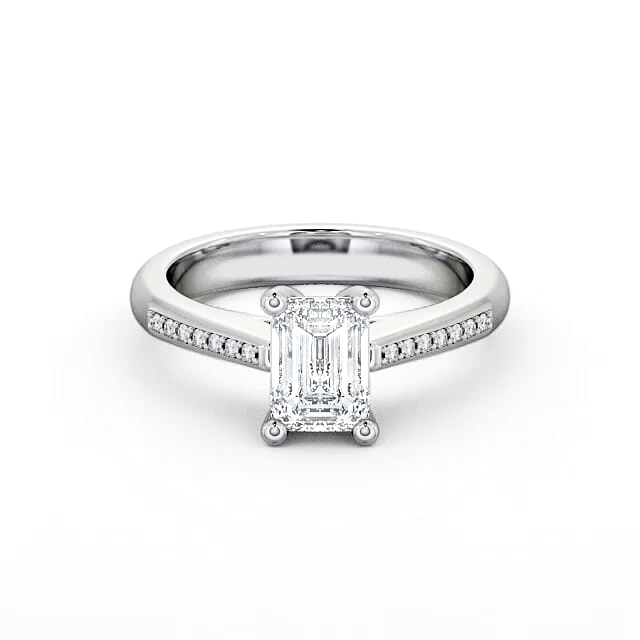 Emerald Diamond Engagement Ring 9K White Gold Solitaire With Side Stones - Chelsie ENEM6S_WG_HAND