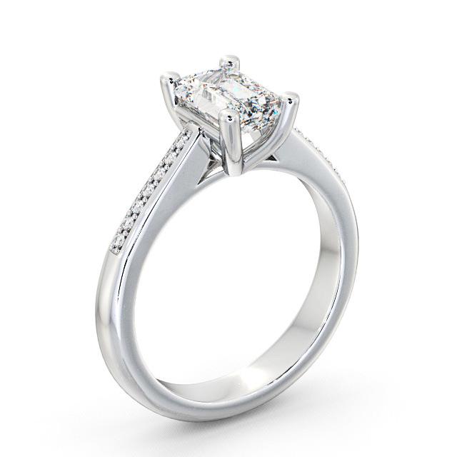 Emerald Diamond Engagement Ring 18K White Gold Solitaire With Side Stones - Chelsie ENEM6S_WG_HAND