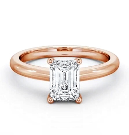 Emerald Diamond Sleek Design Engagement Ring 18K Rose Gold Solitaire ENEM7_RG_THUMB1