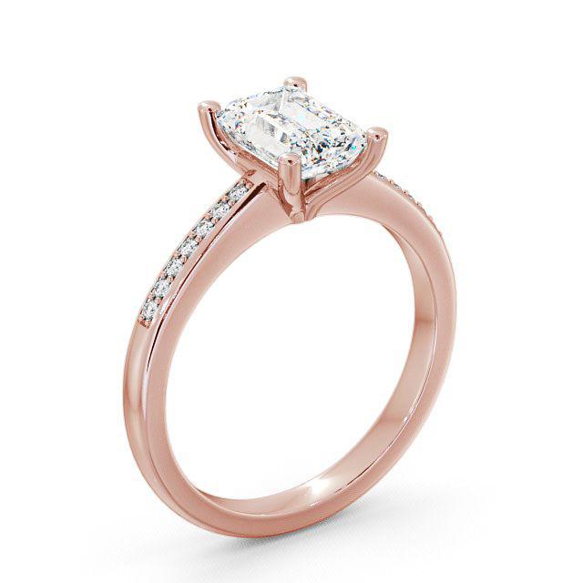 Emerald Diamond Engagement Ring 18K Rose Gold Solitaire With Side Stones - Tiana ENEM7S_RG_HAND