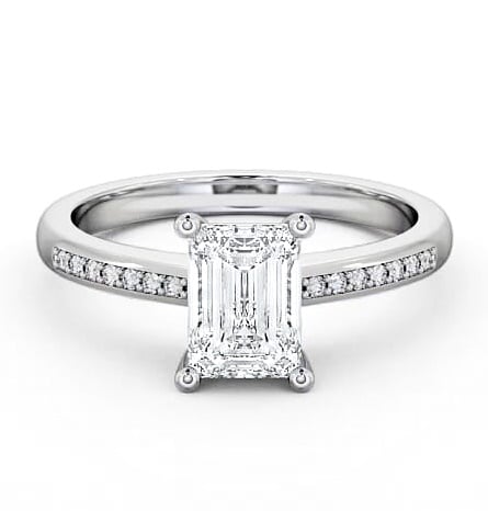 Emerald Diamond Sleek Design Engagement Ring 9K White Gold Solitaire ENEM7S_WG_THUMB1