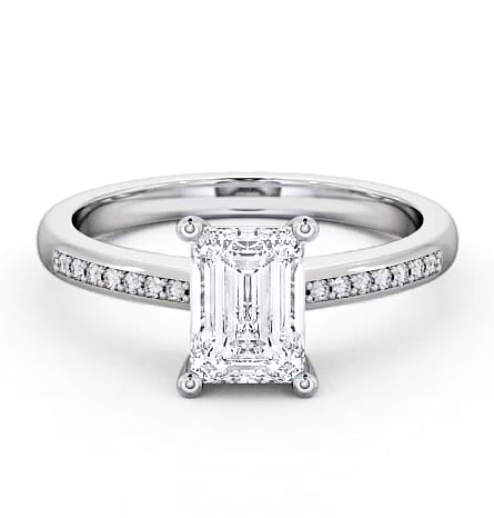 Emerald Diamond Sleek Design Engagement Ring 18K White Gold Solitaire ENEM7S_WG_THUMB2 