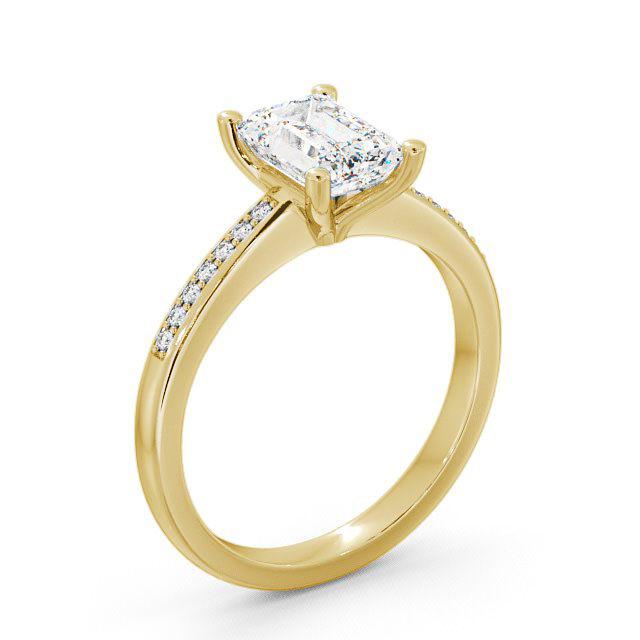 Emerald Diamond Engagement Ring 9K Yellow Gold Solitaire With Side Stones - Tiana ENEM7S_YG_HAND