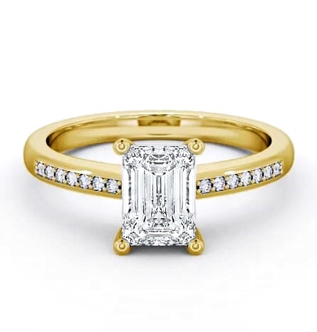 Emerald Diamond Sleek Design Engagement Ring 18K Yellow Gold Solitaire ENEM7S_YG_THUMB1