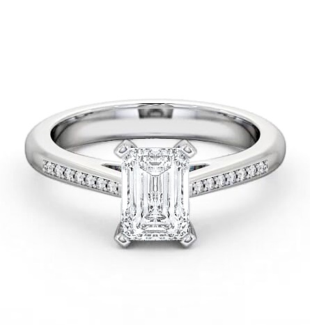 Emerald Diamond 4 Prong Engagement Ring 9K White Gold Solitaire ENEM8S_WG_THUMB1