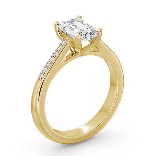 Emerald Diamond Engagement Ring 9K Yellow Gold Solitaire With Side Stones - Leyla ENEM8S_YG_HAND