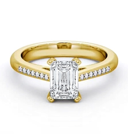 Emerald Diamond 4 Prong Engagement Ring 18K Yellow Gold Solitaire ENEM8S_YG_THUMB2 