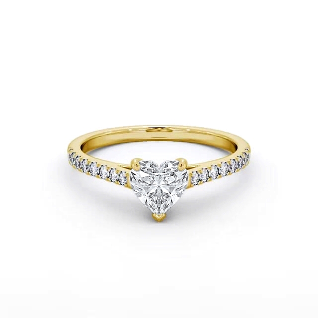 Heart Diamond Engagement Ring 18K Yellow Gold Solitaire With Side Stones - Samira ENHE14_YG_HAND