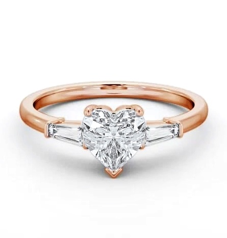 Heart Ring 9K Rose Gold Solitaire with Tapered Baguette Side Stones ENHE15S_RG_THUMB1