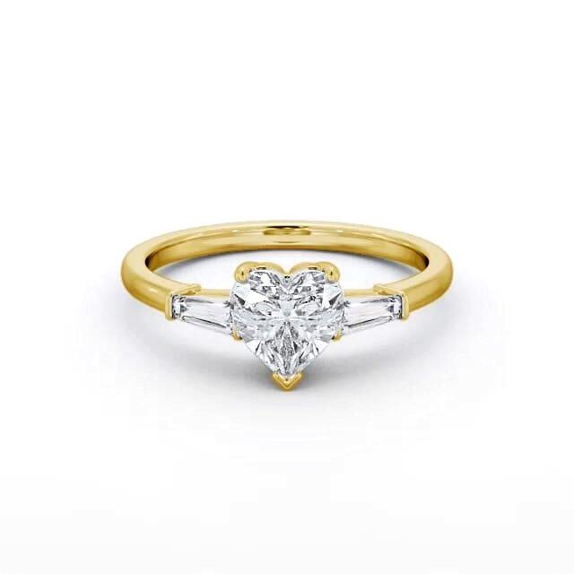 Heart Diamond Engagement Ring 18K Yellow Gold Solitaire With Side Stones - Rochelle ENHE15S_YG_HAND