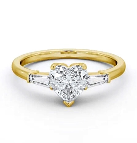 Heart Ring 9K Yellow Gold Solitaire with Tapered Baguette Side Stones ENHE15S_YG_THUMB1