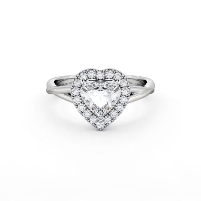 Halo Heart Diamond Engagement Ring 18K White Gold - Adalene ENHE16_WG_HAND