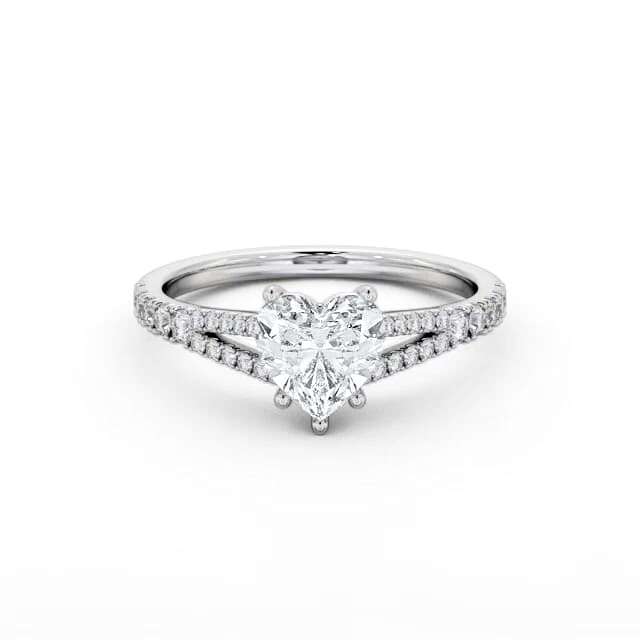 Heart Diamond Engagement Ring 18K White Gold Solitaire With Side Stones - Arlene ENHE16S_WG_HAND