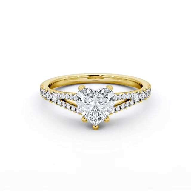 Heart Diamond Engagement Ring 18K Yellow Gold Solitaire With Side Stones - Arlene ENHE16S_YG_HAND