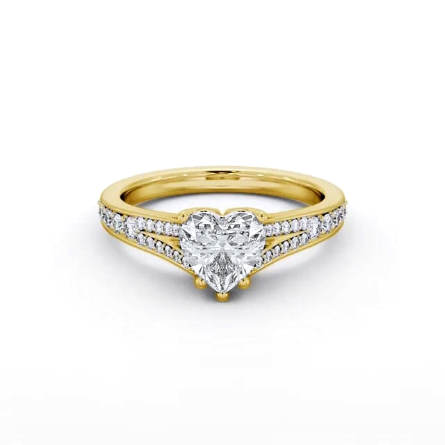 Heart Diamond Engagement Ring 18K Yellow Gold Solitaire With Side Stones - Trista ENHE17S_YG_HAND
