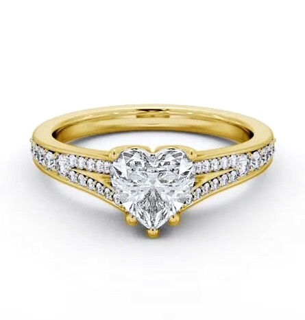 Heart Diamond Split Channel Engagement Ring 18K Yellow Gold Solitaire ENHE17S_YG_THUMB1