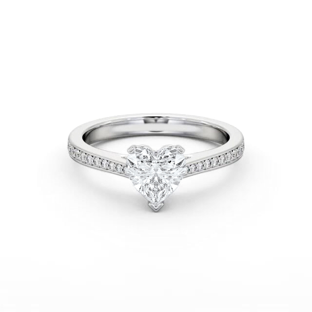 Heart Diamond Engagement Ring 18K White Gold Solitaire With Side Stones - Ayala ENHE18S_WG_HAND