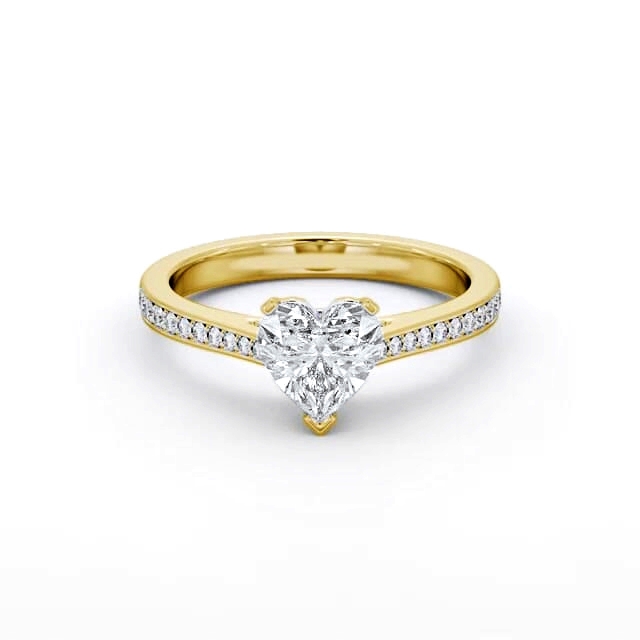 Heart Diamond Engagement Ring 18K Yellow Gold Solitaire With Side Stones - Ayala ENHE18S_YG_HAND