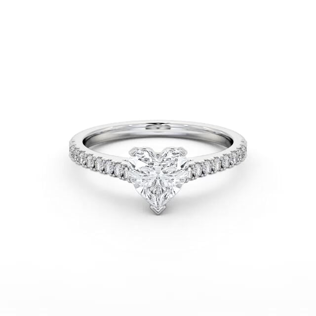 Heart Diamond Engagement Ring 18K White Gold Solitaire With Side Stones - Rosabelle ENHE19S_WG_HAND