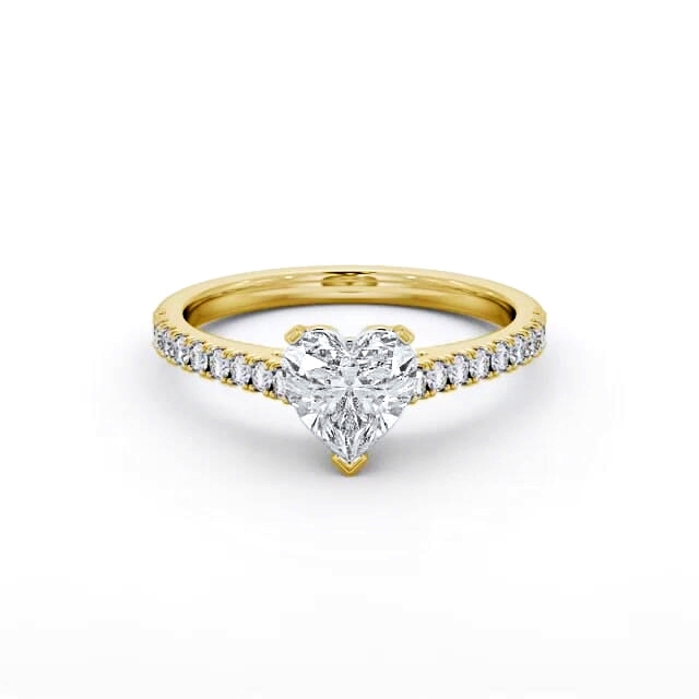 Heart Diamond Engagement Ring 18K Yellow Gold Solitaire With Side Stones - Rosabelle ENHE19S_YG_HAND