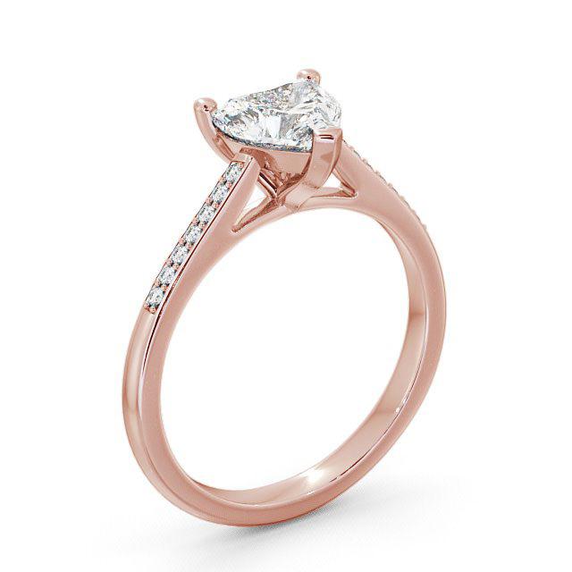 Heart Diamond Engagement Ring 18K Rose Gold Solitaire With Side Stones - Halie ENHE1S_RG_HAND