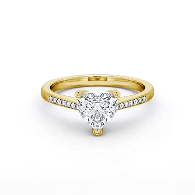 Heart Diamond Engagement Ring 9K Yellow Gold Solitaire With Side Stones - Halie ENHE1S_YG_HAND