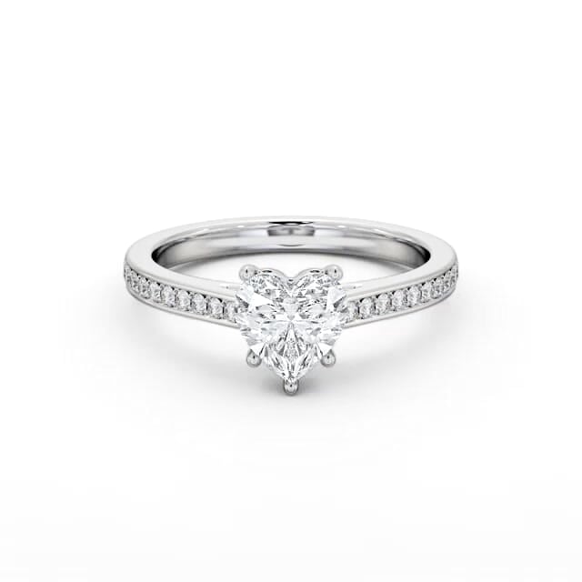 Heart Diamond Engagement Ring 18K White Gold Solitaire With Side Stones - Mindy ENHE20S_WG_HAND