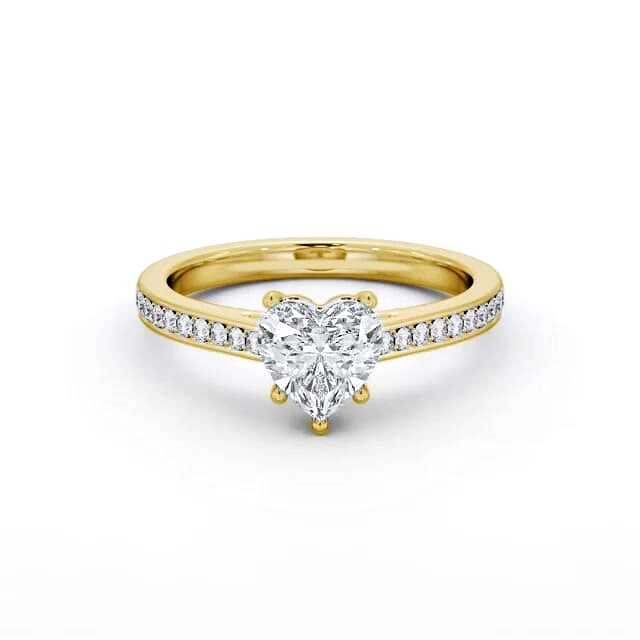 Heart Diamond Engagement Ring 18K Yellow Gold Solitaire With Side Stones - Mindy ENHE20S_YG_HAND