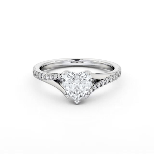 Heart Diamond Engagement Ring 18K White Gold Solitaire With Side Stones - Dawn ENHE21S_WG_HAND