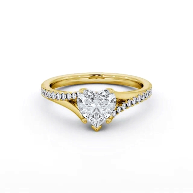 Heart Diamond Engagement Ring 18K Yellow Gold Solitaire With Side Stones - Dawn ENHE21S_YG_HAND