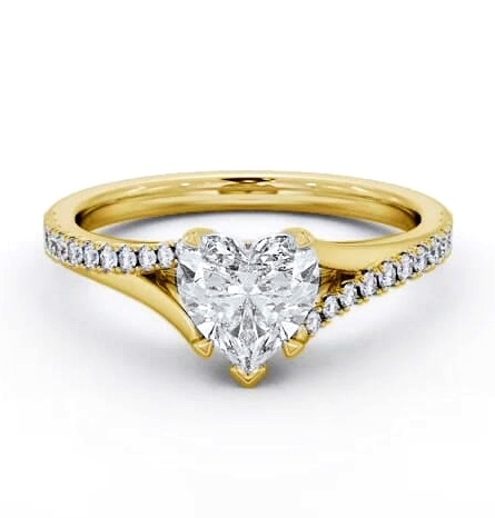 Heart Ring 18K Yellow Gold Solitaire with Offset Side Stones ENHE21S_YG_THUMB1