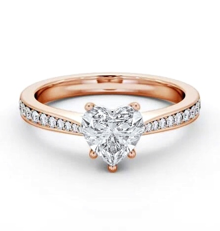 Heart Diamond Tapered Band Engagement Ring 9K Rose Gold Solitaire ENHE22S_RG_THUMB1