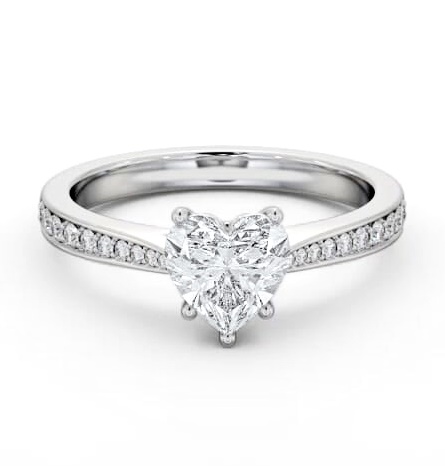 Heart Diamond Tapered Band Engagement Ring 18K White Gold Solitaire with Channel Set Side Stones ENHE22S_WG_THUMB2 