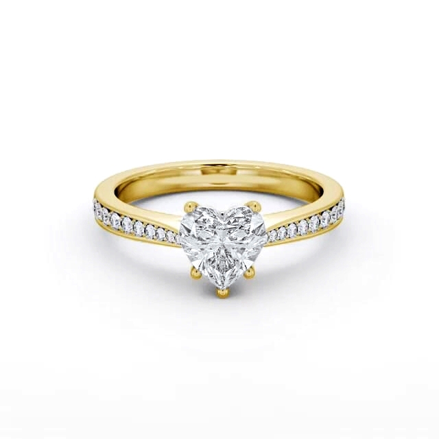 Heart Diamond Engagement Ring 18K Yellow Gold Solitaire With Side Stones - Onara ENHE22S_YG_HAND