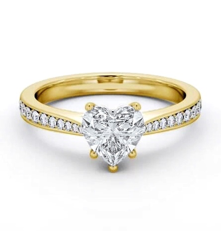 Heart Diamond Tapered Band Engagement Ring 18K Yellow Gold Solitaire ENHE22S_YG_THUMB2 