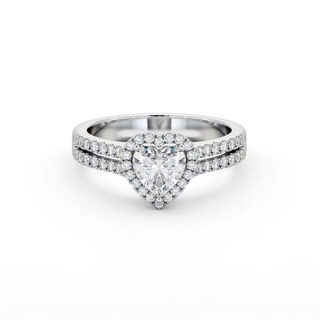 Halo Heart Diamond Engagement Ring 18K White Gold - Lotus ENHE24_WG_HAND