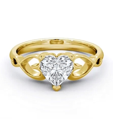 Heart Diamond with Heart Band Engagement Ring 9K Yellow Gold Solitaire ENHE6_YG_THUMB1
