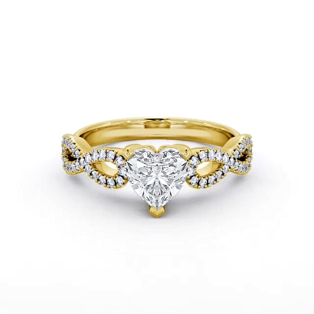 Heart Diamond Engagement Ring 18K Yellow Gold Solitaire With Side Stones - Brielle ENHE7_YG_HAND