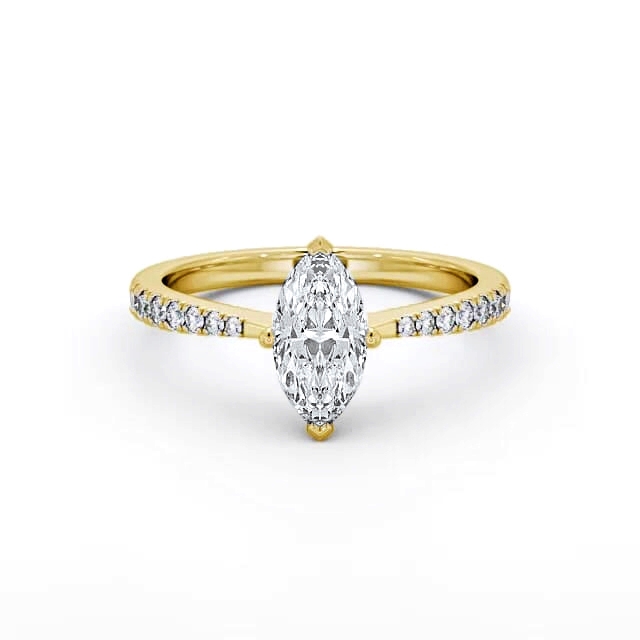 Marquise Diamond Engagement Ring 18K Yellow Gold Solitaire With Side Stones - Mylah ENMA15S_YG_HAND