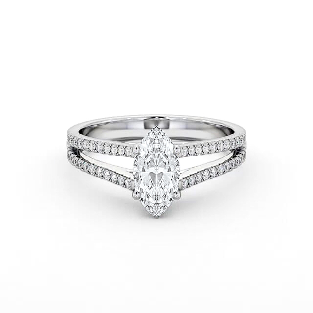Marquise Diamond Engagement Ring 18K White Gold Solitaire With Side Stones - Nina ENMA17_WG_HAND