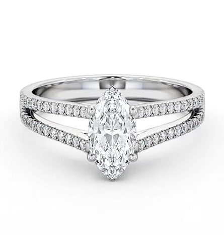 Marquise Diamond Split Band Engagement Ring 18K White Gold Solitaire with Channel Set Side Stones ENMA17_WG_THUMB2 