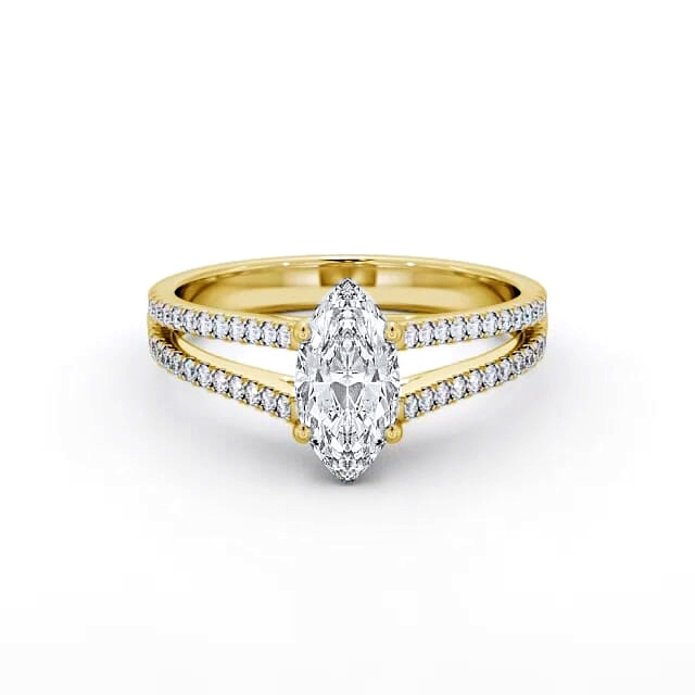Marquise Diamond Engagement Ring 18K Yellow Gold Solitaire With Side Stones - Nina ENMA17_YG_HAND