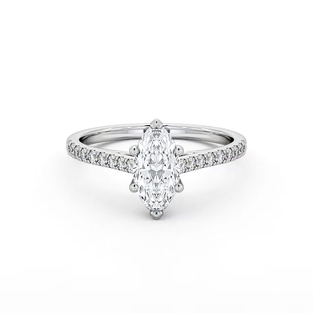 Marquise Diamond Engagement Ring 18K White Gold Solitaire With Side Stones - Nayla ENMA18_WG_HAND